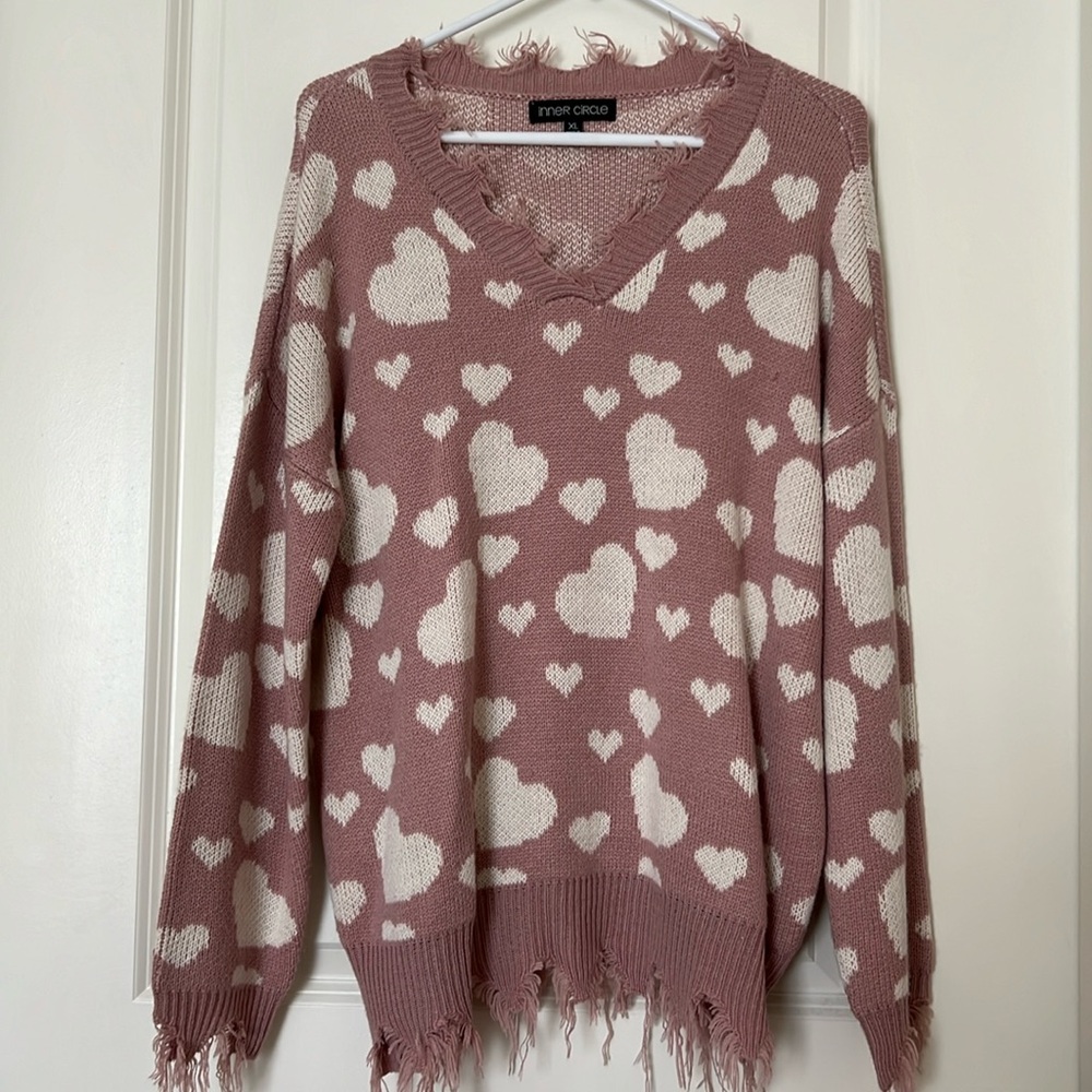 Inner Circle Pink Heart Sweater. Size XL